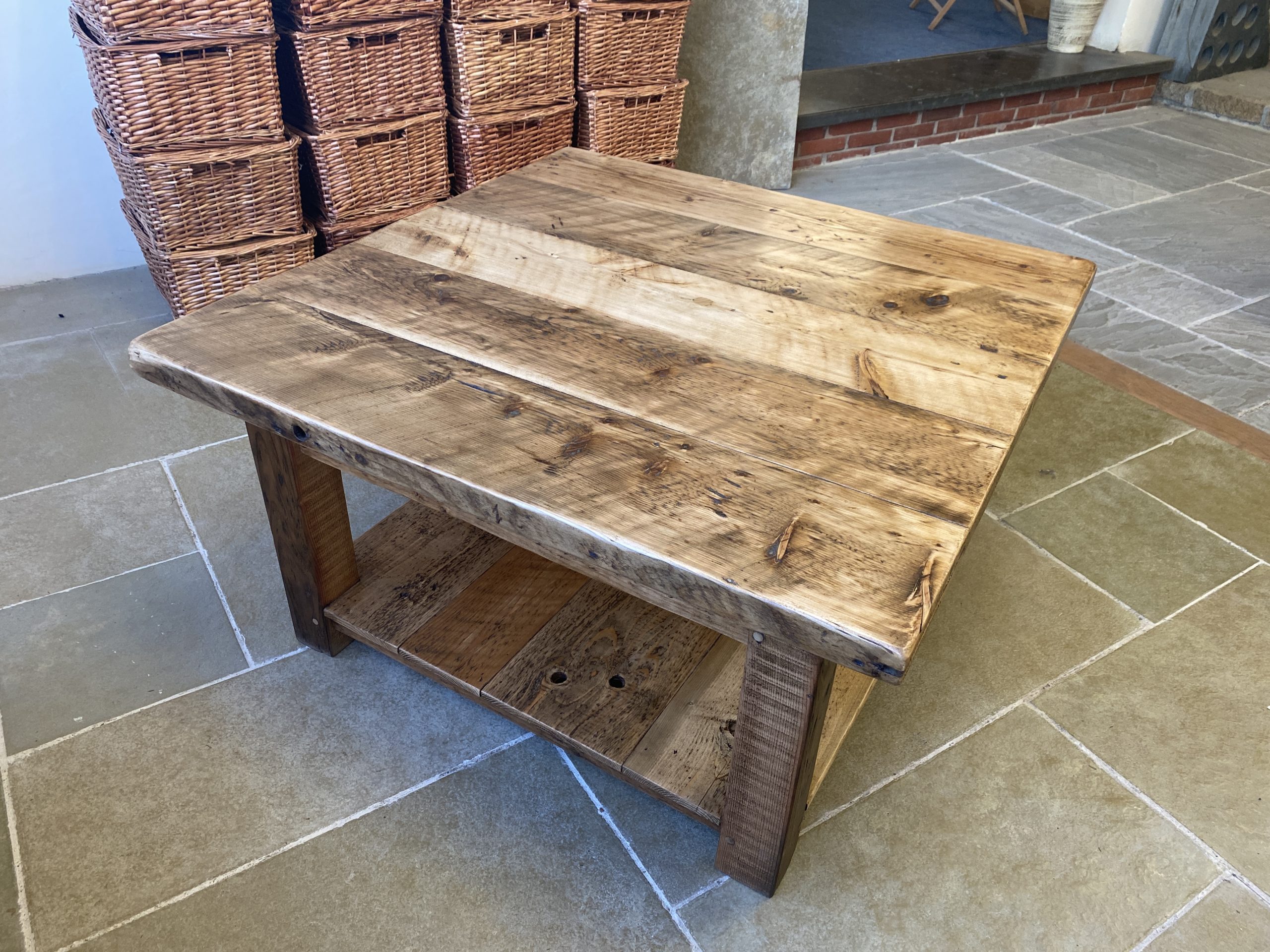 RECLAIMED PINE COFFEE TABLE 3' X 3' Winkleigh Timber Devon Quality
